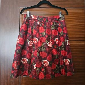 J. Crew Satin Rose Print Pleated Aline Skirt
